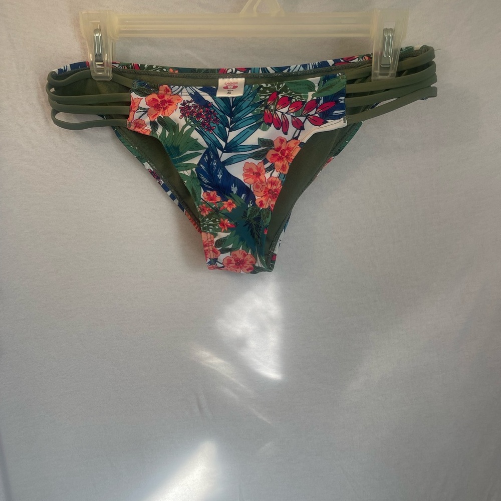 Floral Bikini Bottom with Olive Straps